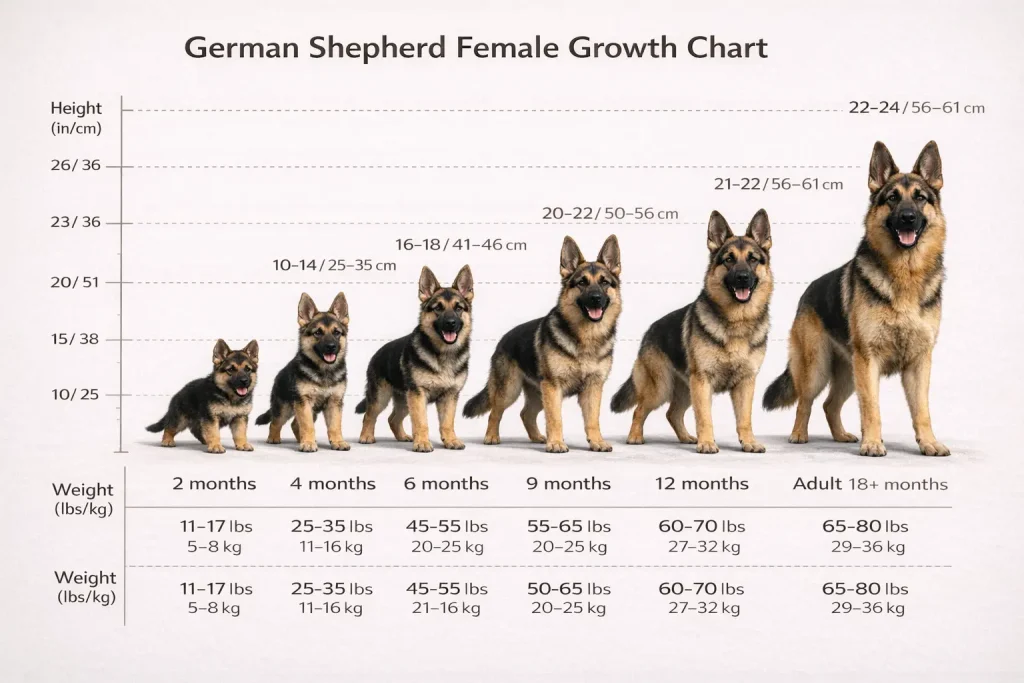 German-Shepherd-female size-chart-showing-development-from-puppy-to-full-grown