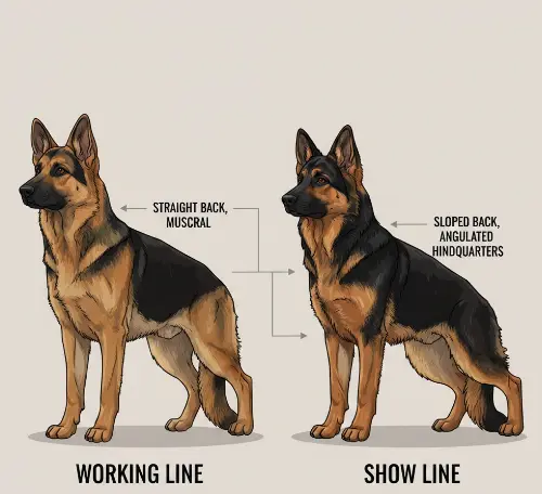 Working line versus show line German Shepherd size and build comparison